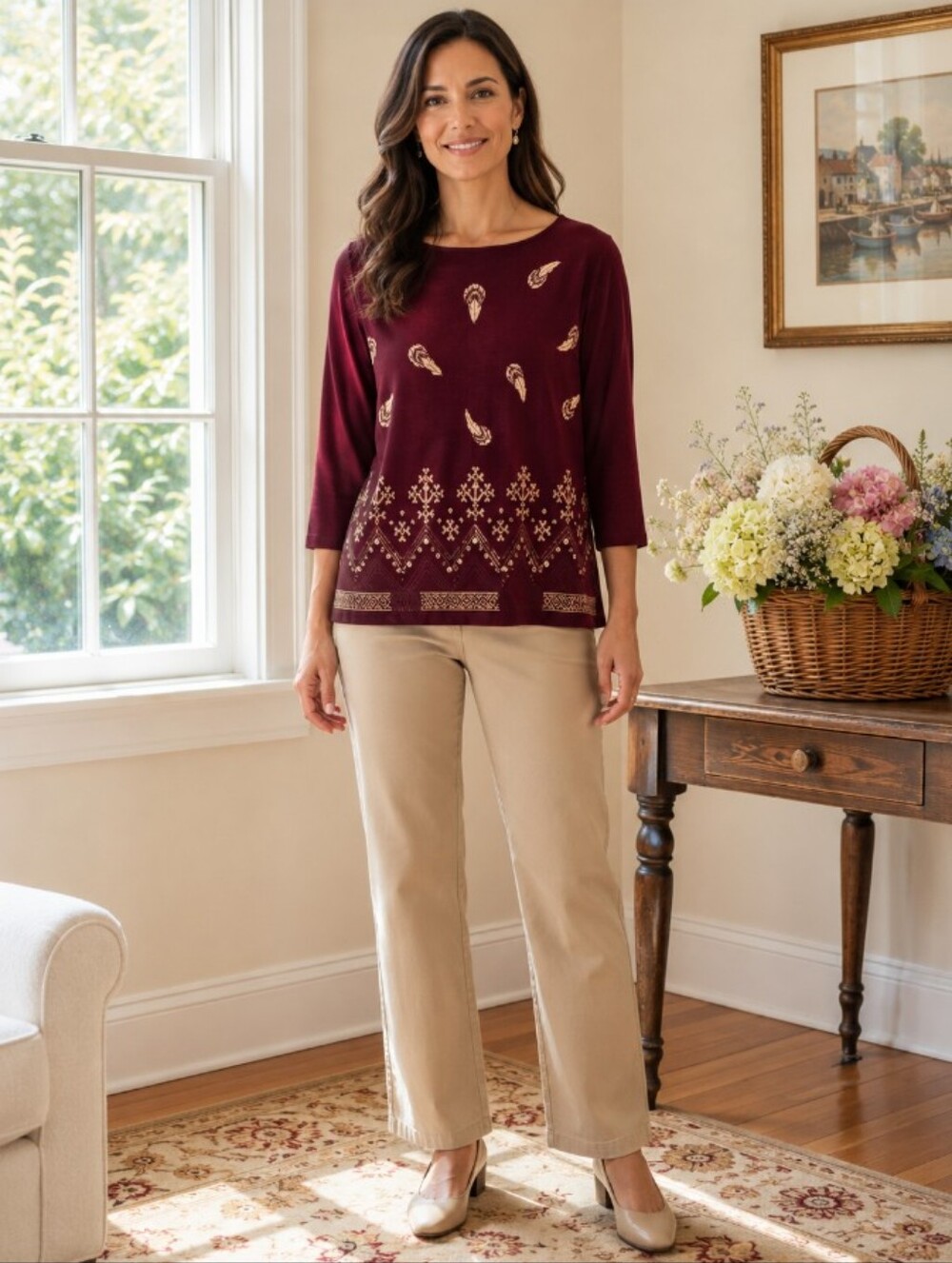 Beautiful Burgundy Velvet Top w/ Gold Scrolls and Leaves -Vintage